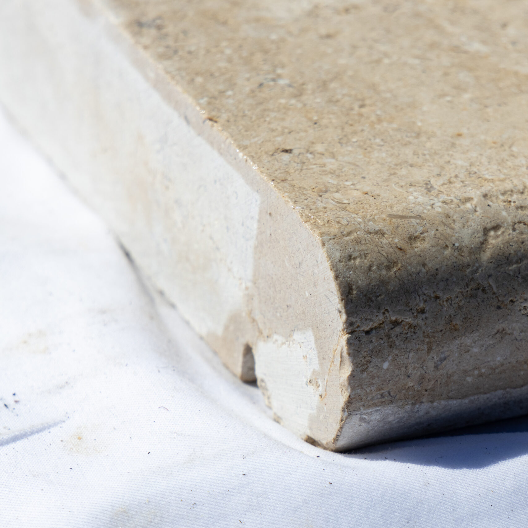 Shirwell Limestone Sinai Pearl Beige Step treads (Sawn, acid etched with bullnose edge and drip strip)